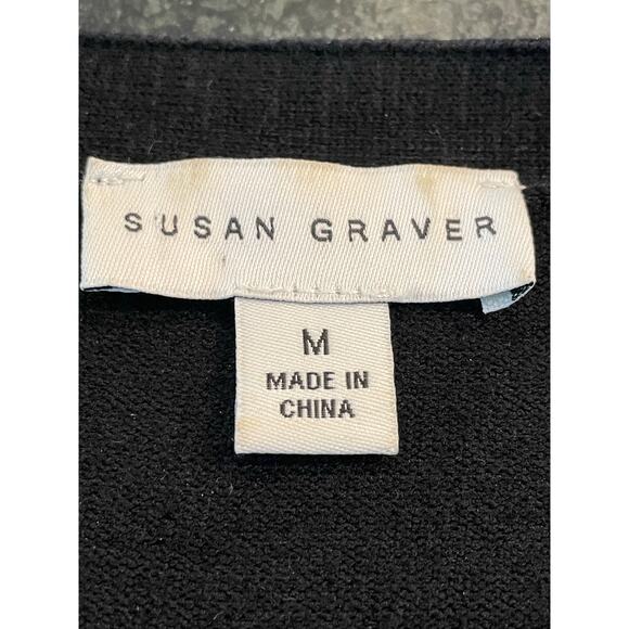 Susan Graver black and silky leopard cardigan with chain detail MED - Picture 4 of 11